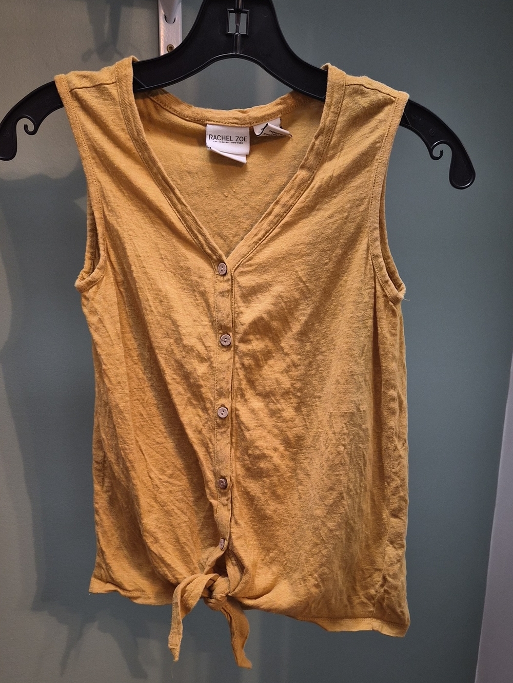 Rachel Zoe Mustard Yellow Button-Front Tie-Hem Sleeveless Camisole